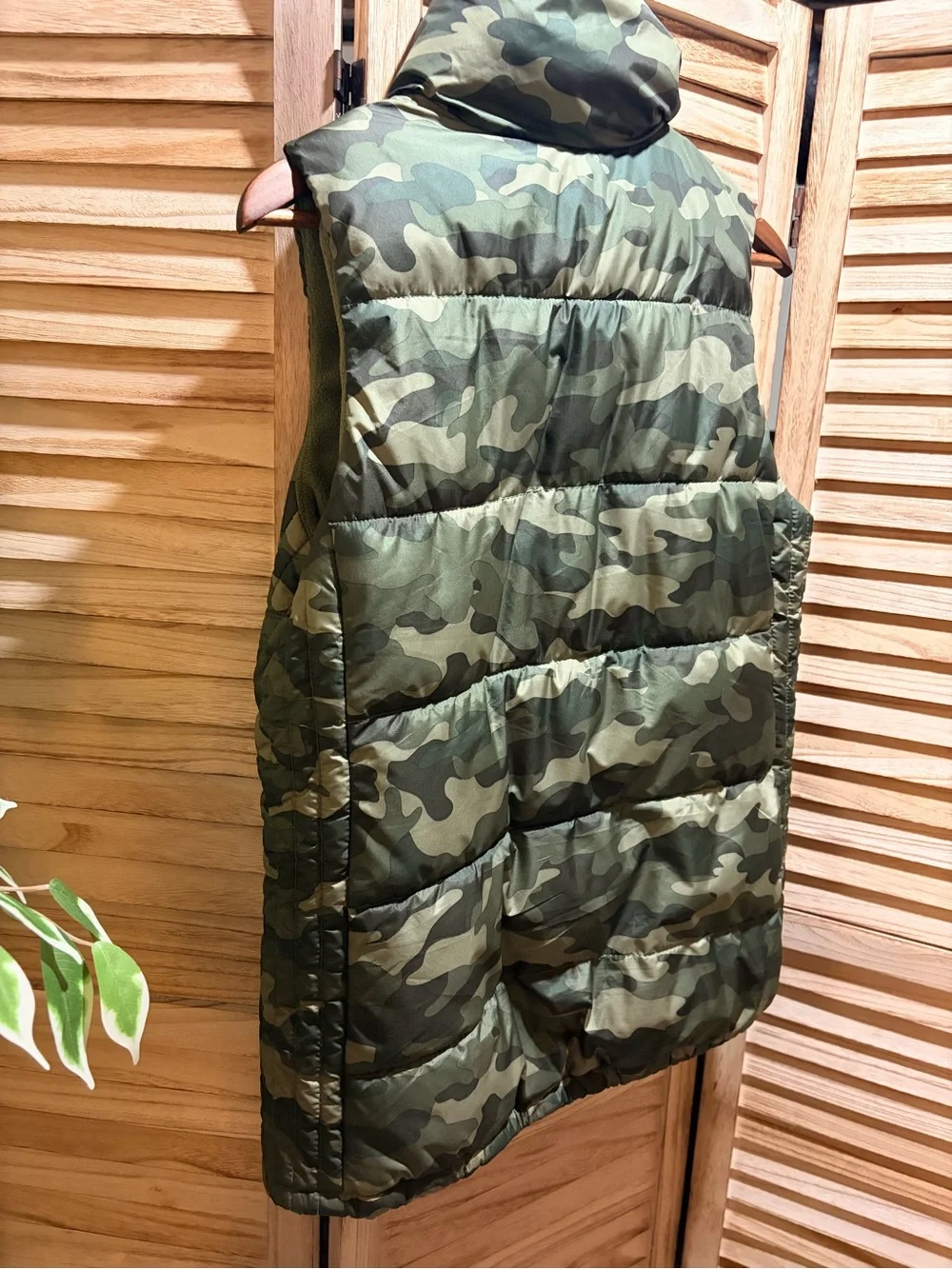 Old Navy Girls' Green Camo Puffer Vest with Monogram